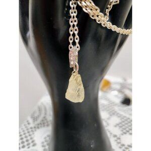 Quartz Gemstone Necklace Clear Quartz Pendant Faux Silver Chain Spiritual